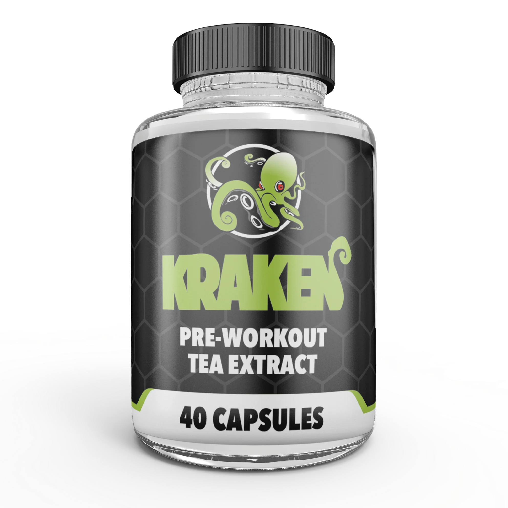 Kraken Pre-Workout Tea Extract, 40 capsules - kratom-based pre-workout supplement bottle